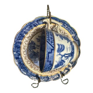 Early 1900s Booths England Old Willow Blue Teacup/Saucer/Hanger/Holder For Sale
