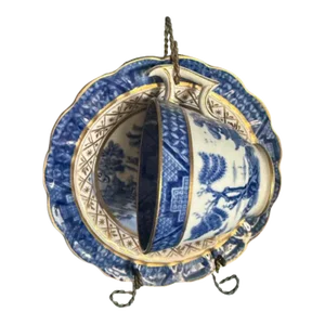 Early 1900s Booths England Old Willow Blue Teacup/Saucer/Hanger/Holder