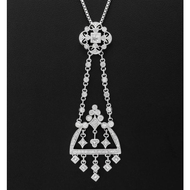 Metal Italian 18k Gold Diamond Drop Pendant Necklace For Sale - Image 7 of 8