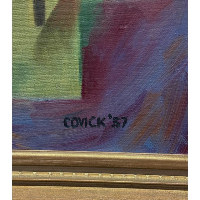 Wood Mid-Century Modern Cubist Abstract Giltwood Framed Signed Oil on Canvas For Sale - Image 7 of 7