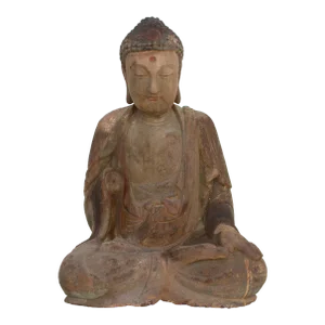 Antique Carved Wood Mediating Buddha
