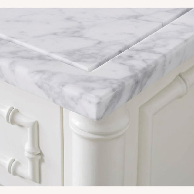 English Williams-Sonoma Home "Hampstead" Faux Bamboo Nightstands With Carrara Marble Tops - Pair For Sale - Image 3 of 14