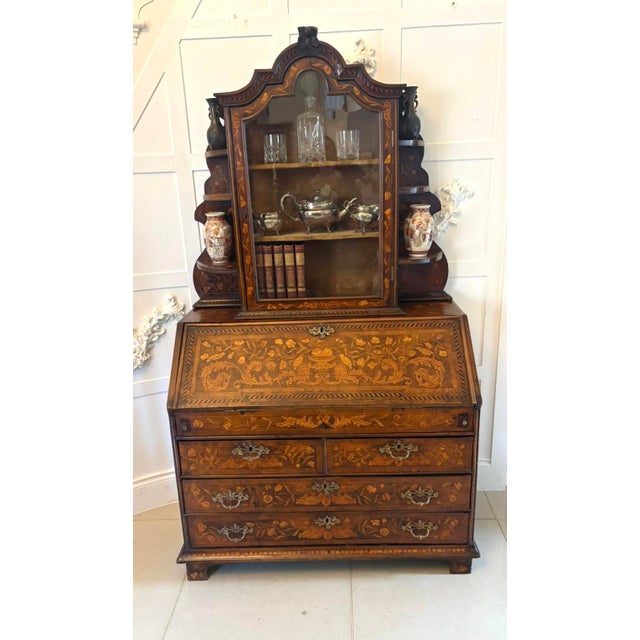 Antique Dutch Marquetry Walnut Bureau Bookcase, 1780 For Sale - Image 18 of 18
