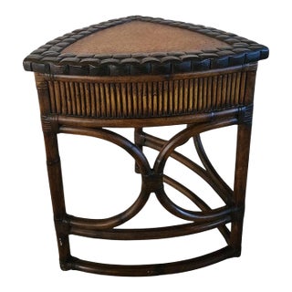 1970s French Side Table Faux Ostrich Leather Bamboo Wood For Sale