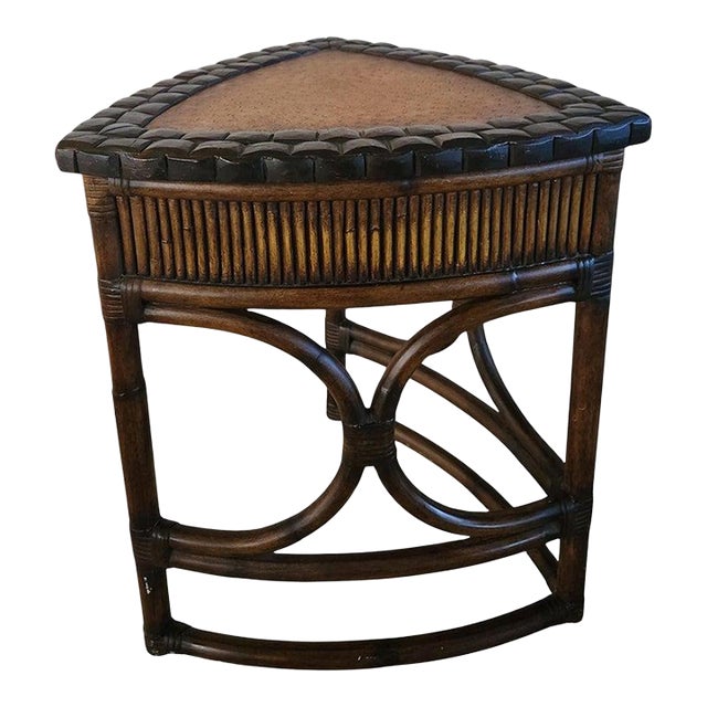 1970s French Side Table Faux Ostrich Leather Bamboo Wood For Sale