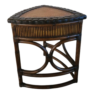 1970s French Side Table Faux Ostrich Leather Bamboo Wood