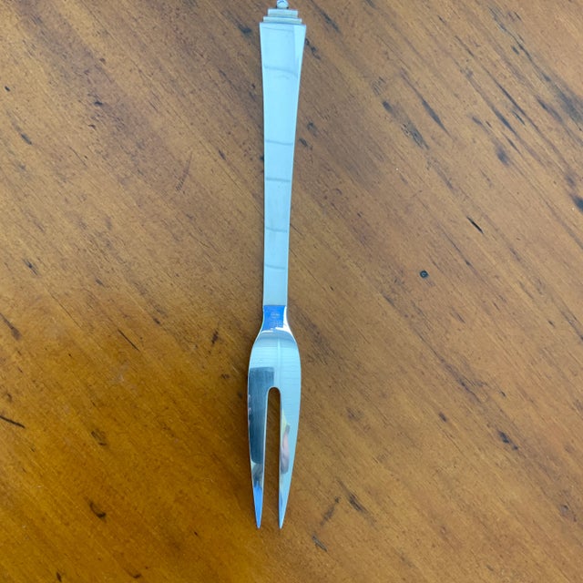 Georg Jensen Sterling Silver Pyramid Meat Fork With 2 Tines by Harald Nielsen For Sale In Los Angeles - Image 6 of 8