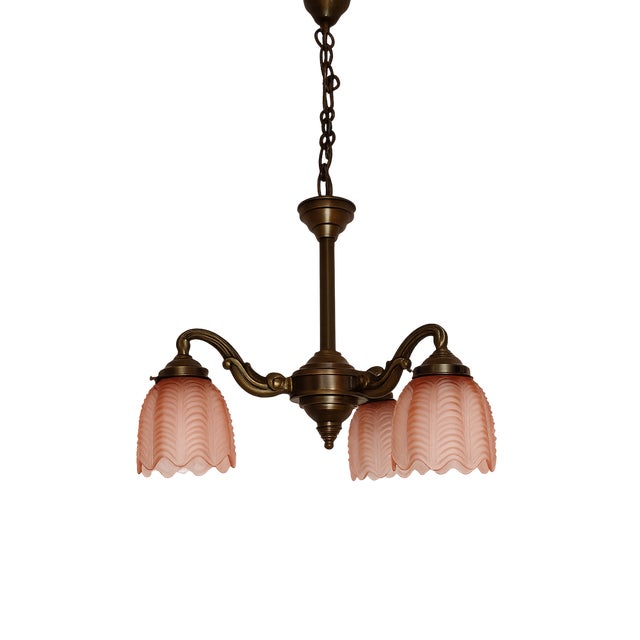 Art Deco Bronze and Glass Chandelier, 1920s For Sale - Image 4 of 12