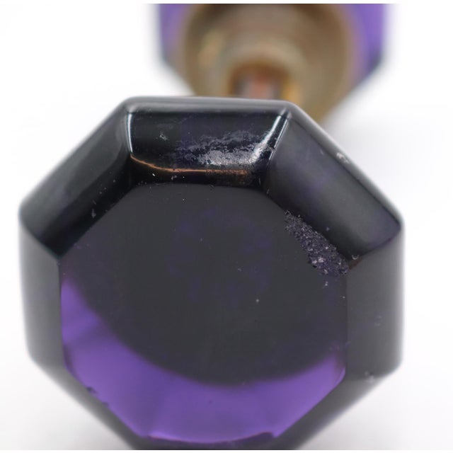 Traditional Pair of Vintage Octagon Dark Purple Glass Door Knobs For Sale - Image 3 of 6