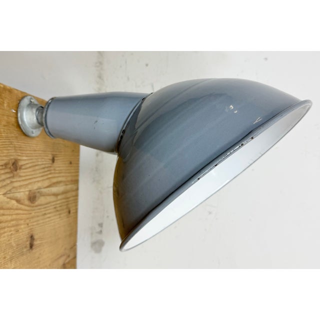 Gray British Industrial Grey Enamel Factory Wall Lamp, 1960s For Sale - Image 8 of 18