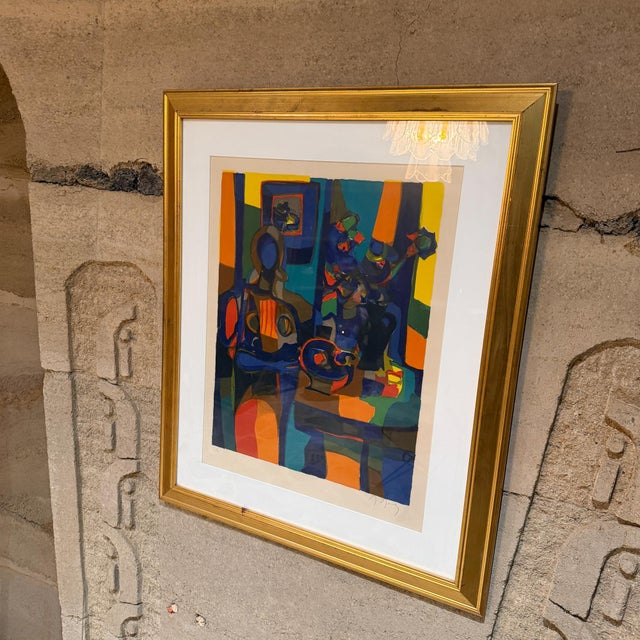 Paper 1960s Abstract French Art Still Life Color Lithograph Marcel Mouly For Sale - Image 7 of 11