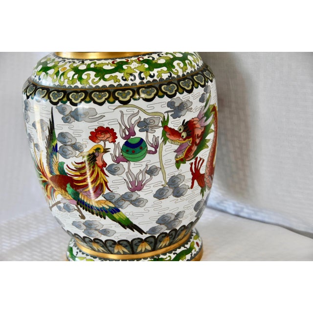 Chinese Cloisonné Vase With Dragons and Phoenix Maker’s Mark For Sale - Image 9 of 13