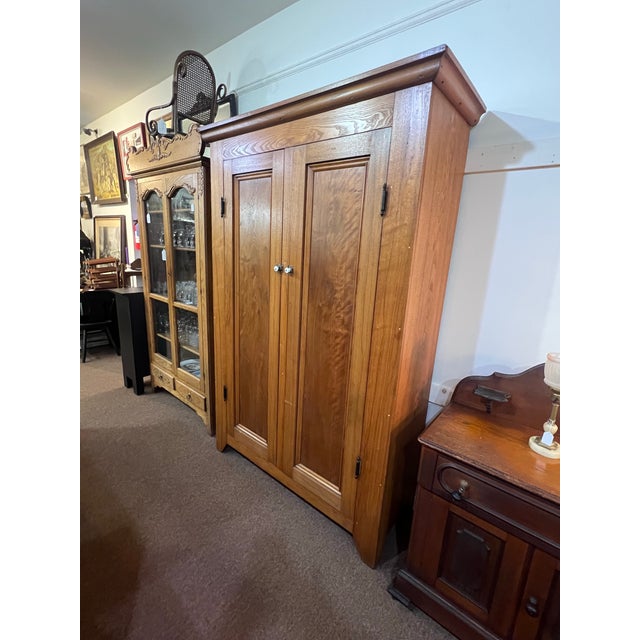 Antique Oak 2 Door Armoire Cabinet Pantry Late 1800's For Sale - Image 4 of 11