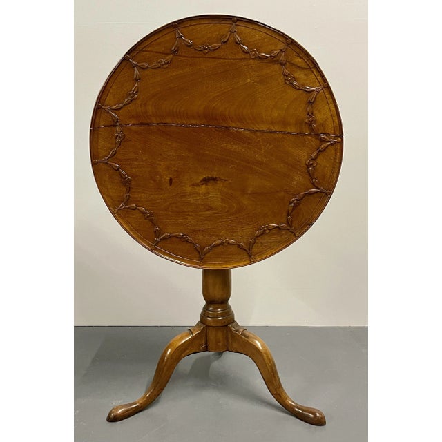 19th Century American Pie Crust Table, Tilt Top, Solid Wood Carved. For Sale - Image 12 of 12