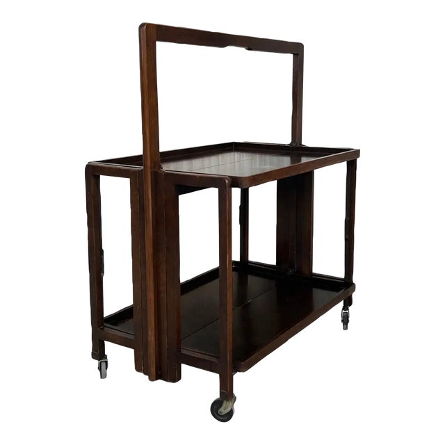 Mid-Century Modern Folding Bar Cart With Two Tier For Sale