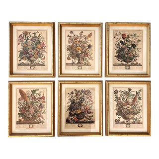 Set of 6 Vintage Gold Framed Flower of the Month Botanical Prints For Sale