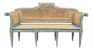 Louis XVI Painted Caned Bergère Sofa, 1880s