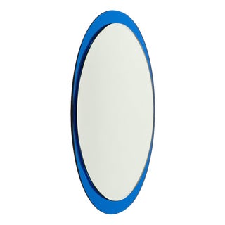 Mid-Century Modern Oval Blue Wall Mirror by Metalvetro Galvorame, Italy, 1970s For Sale