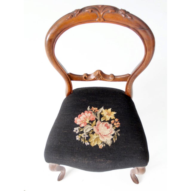Late 19th Century Antique Victorien Balloon Back Chair With Floral Needpoint Upholstery For Sale - Image 5 of 15