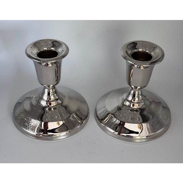 Vintage Silver Plated Art Deco Style Taper Candle Holders - A Pair For Sale - Image 4 of 13