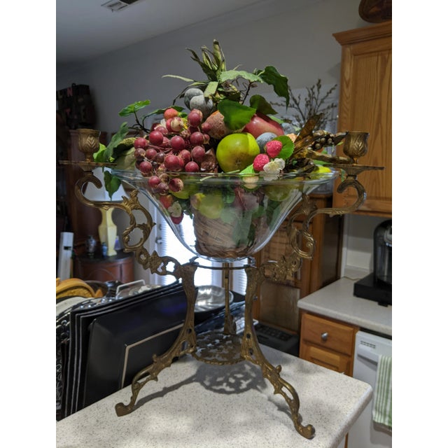 I'm very pleased to offer for sale this gorgeous ornate brass two-tier tripod table centerpiece candelabra and a large...