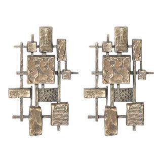 Mid-Century Brutalist Wall Sculptures in Textural Cubist Forms by Syroco For Sale