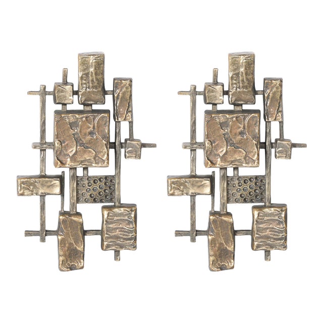 Mid-Century Brutalist Wall Sculptures in Textural Cubist Forms by Syroco For Sale