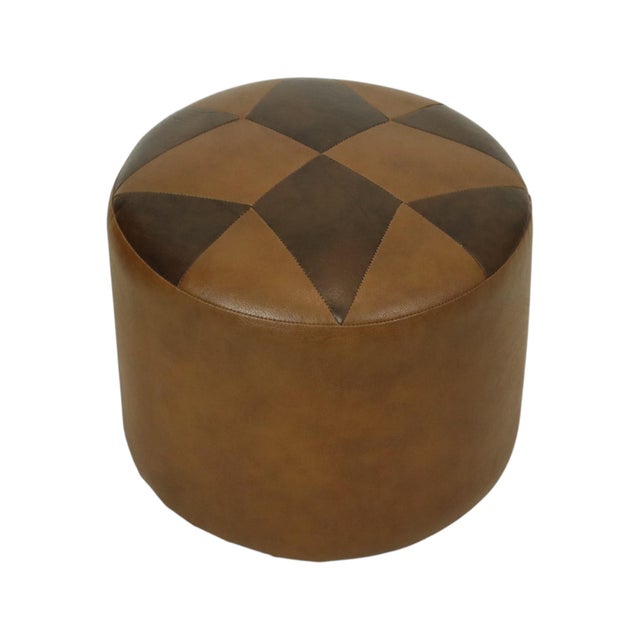 Textile Vintage Round Brown Ottoman with Star Motif, 1960s For Sale - Image 7 of 11