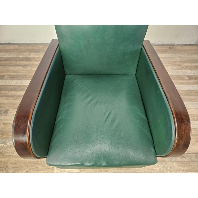 Brown Art Deco Club Chairs in Walnut and Green Eco-Leather, 1940, Set of 2 For Sale - Image 8 of 18