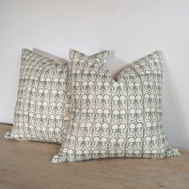 Penny Morrison Ashok Green Floral Pillows For Sale - Image 4 of 6