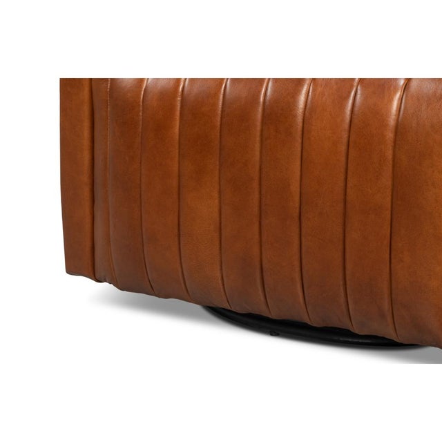 Brown Brown Leather Channel Tufted Swivel Chair For Sale - Image 8 of 12