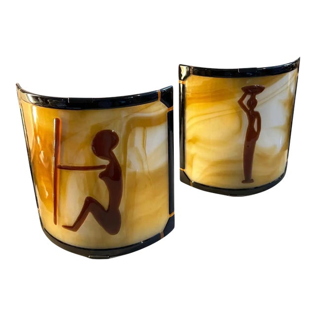 1970s Brown and Amber Murano Glass Italian Square Wall Sconces For Sale