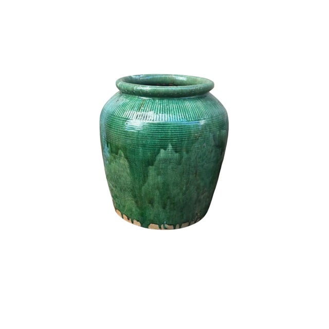 Vintage Chinese Green Glazed Ceramic Soy Sauce Jar For Sale - Image 9 of 10
