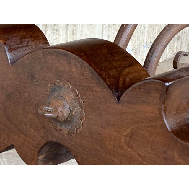 Brown 19th Century Walnut and Wrought Iron Desk With Two Drawers and Lyre Legs For Sale - Image 8 of 13