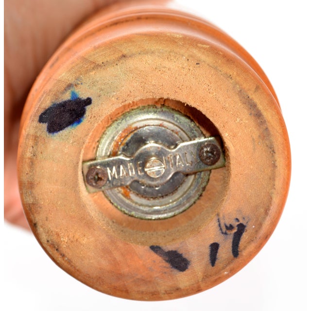 Italian Large Vintage Turned Solid Wood Brass Décor Salt Shaker & Pepper Mill Grinder For Sale - Image 11 of 12