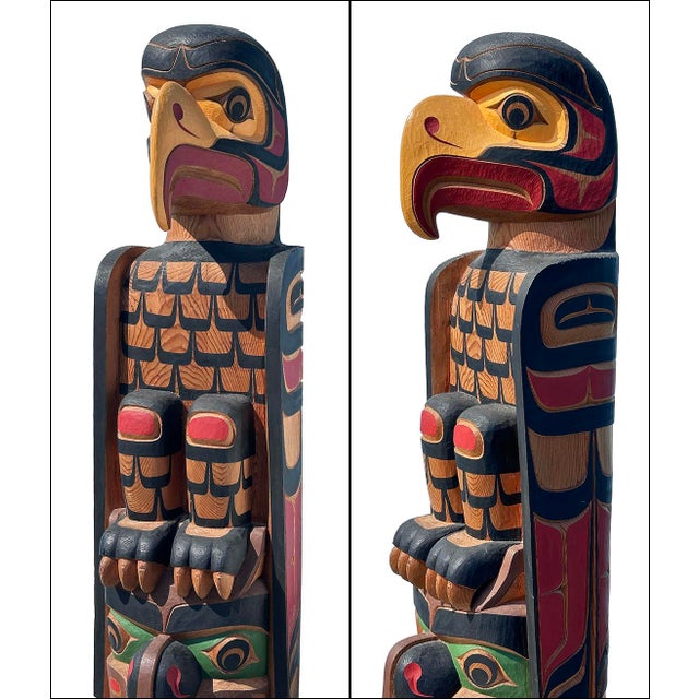 Native American Kwakiutl First Nation PNW Carved Cedar Totem Pole by Nancy & Anthany Dawson For Sale - Image 3 of 7