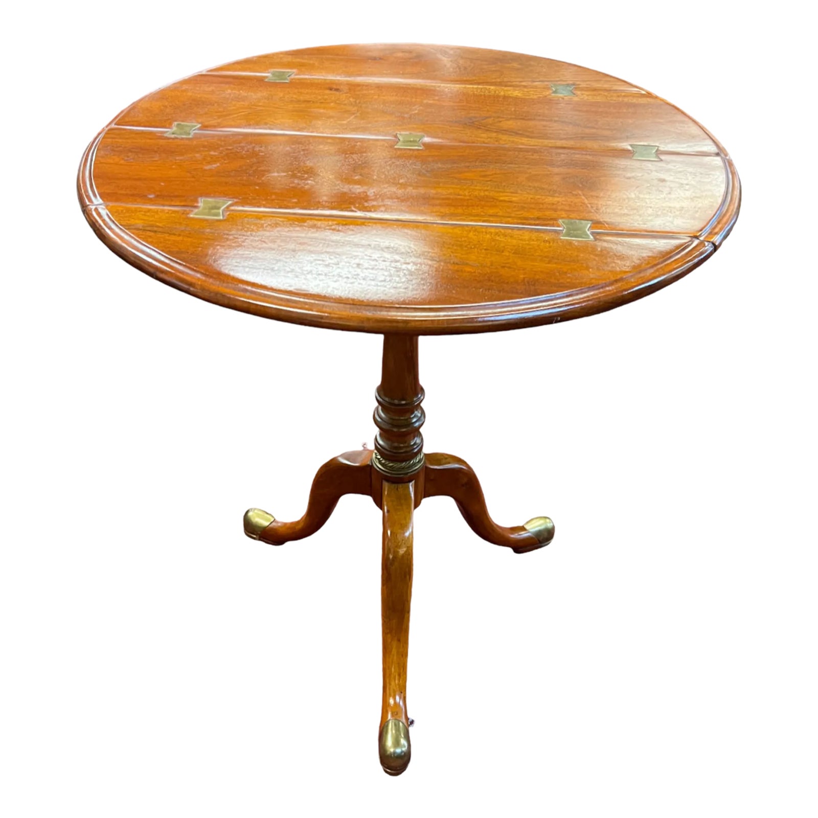 Vintage Theodore Alexander Pedestal Accent Table With Brass Inlay