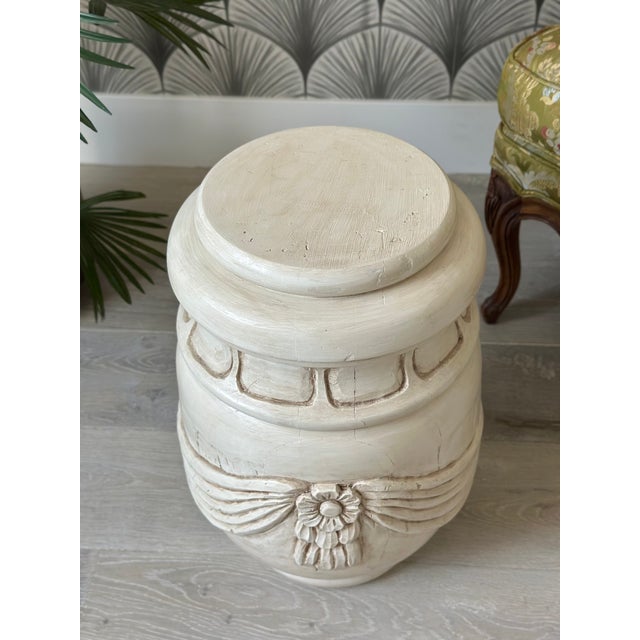 Wood Antique Ornate Rustic French-Style Solid Wood Sculptural Floral Plant Stand Stool Side Table For Sale - Image 7 of 13