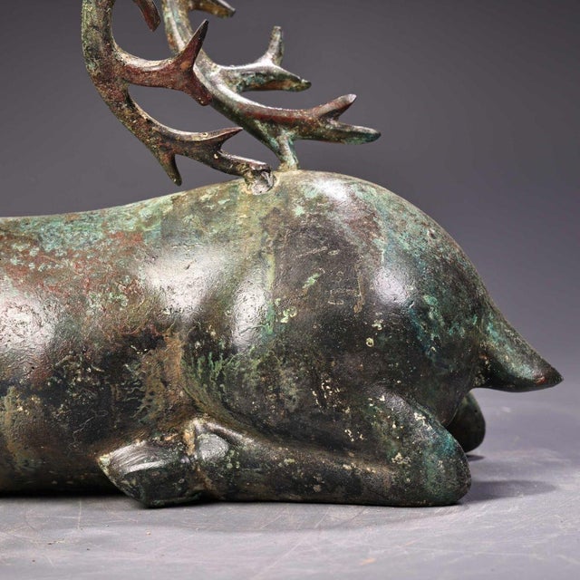 Late 19th Century Bronze Deer Oil Lamp With Inscription, 2300g, Archaic Style For Sale - Image 9 of 10