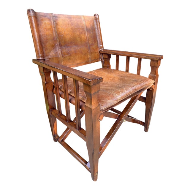Campaign-Style Leather Armchair With Brass Accents by Thomasville Earnest Hemingway Collection For Sale