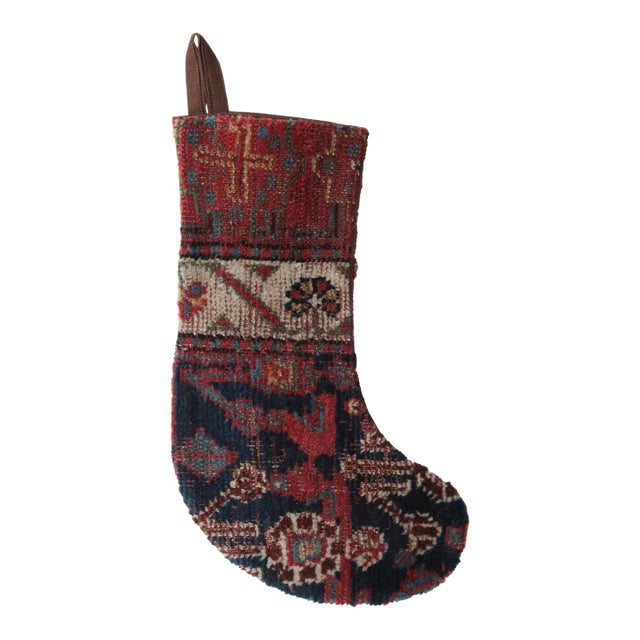 Antique 1910s Hand Knotted Christmas Decor Stocking Sock For Sale