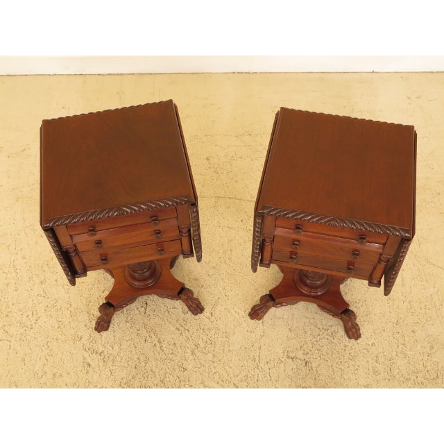 Vintage Duncan Phyfe Carved Mahogany Drop Side Empire Nightstands a