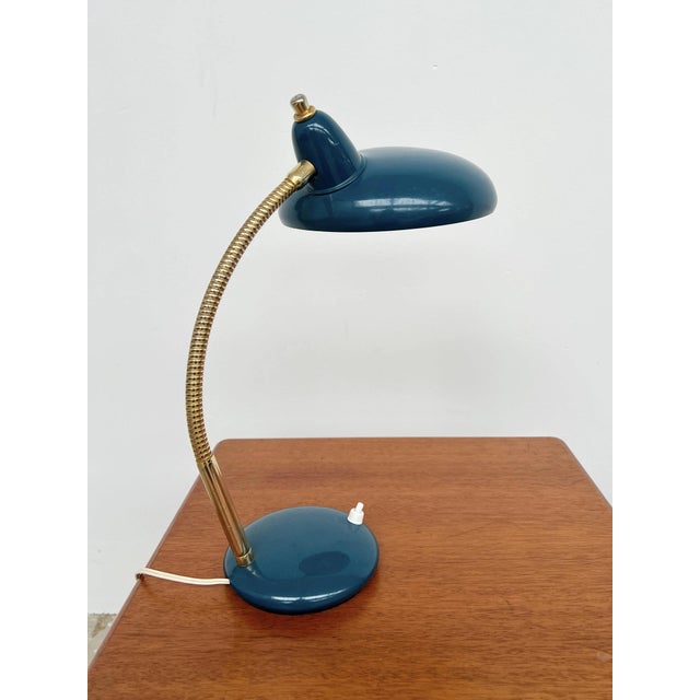 Adjustable Table Lamp in Duck Blue and Gold Metal, 1960s For Sale - Image 10 of 10