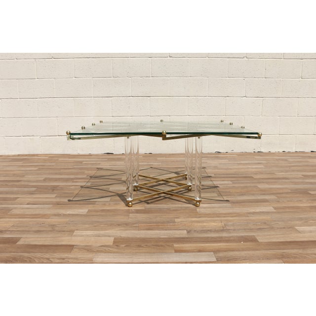 Mid-Century Modern Charles Hollis Jones “Treillage” Lucite & Brass Coffee Table | Glass Top | Hollywood Regency | Circa 1970s For Sale - Image 3 of 18