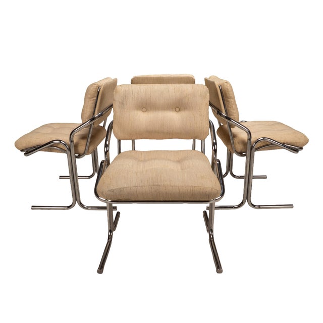 1970s 1970s Attributed to Jerry Johnson Arcadia Cantilever Tubular Dining Chairs, Set of 4 – Chrome Retro Modern For Sale - Image 5 of 16