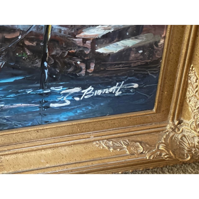1970s Massive Venice Canal Scene – Burnette Original Oil Impasto Texture For Sale - Image 12 of 12