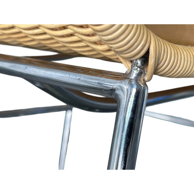 Modern Wicker and Chrome Barstools, Set of Three For Sale - Image 10 of 12