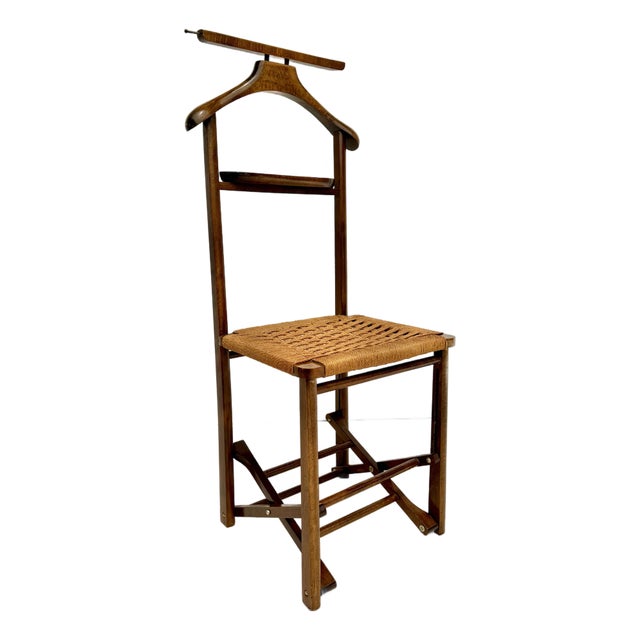 MCM Scandinavian Modern Folding Gentleman’s Valet Chair With Woven Seat For Sale