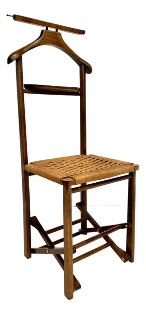 MCM Scandinavian Modern Folding Gentleman’s Valet Chair With Woven Seat