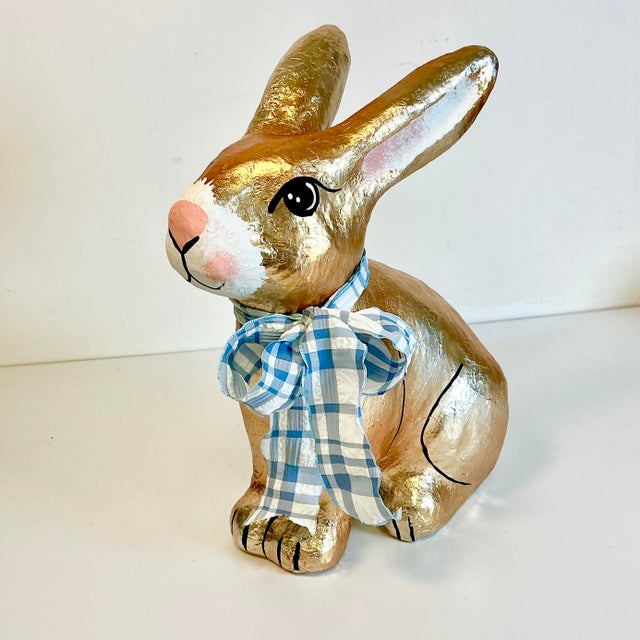 1980s Vintage Arts & Crafts Boho Chic Foil Covered Hand-Painted Papier Mache’ Bunny - Easter For Sale - Image 9 of 18
